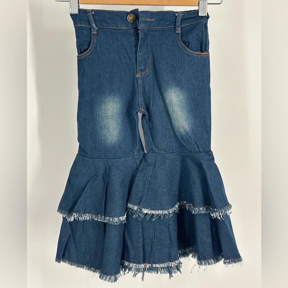 Girls Toddler Bell-Bottom Ruffle Flare Jeans